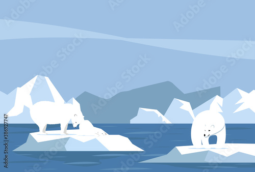 Global warming  with Polar bear and cub concept