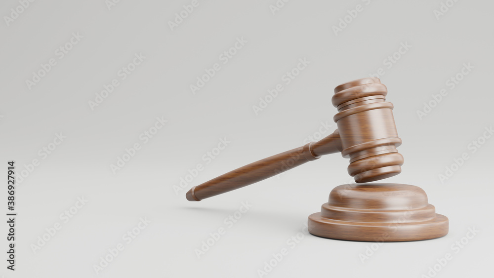 3d render of judge hammer wooden on gray background