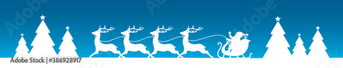 Banner Fahrender Weihnachtsschlitten Wald Blauer Hintergrund