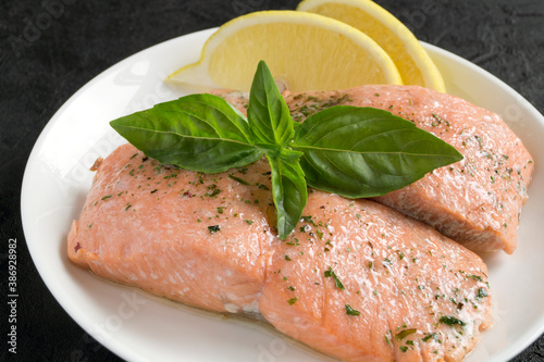 cooked salmon with spices.