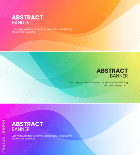 Abstract colored orange, pink, green, blue and purple waves banner backgrounds