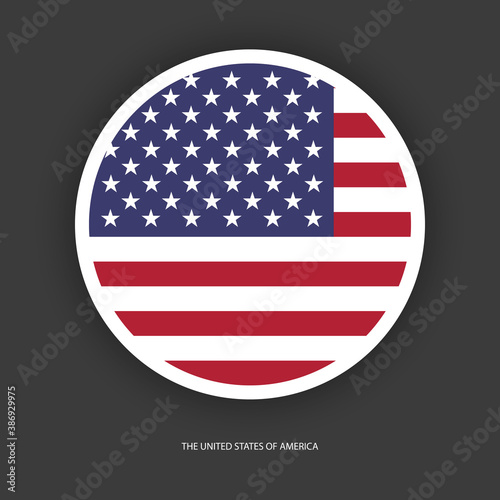 USA circle flag icon with shadow on dark grey background. The United States of America circular flag isolated on barely dark background.