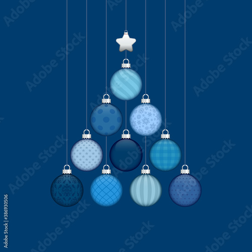 Weihnachtsbaum Aus Kugeln Mit Muster Blau Und Silber