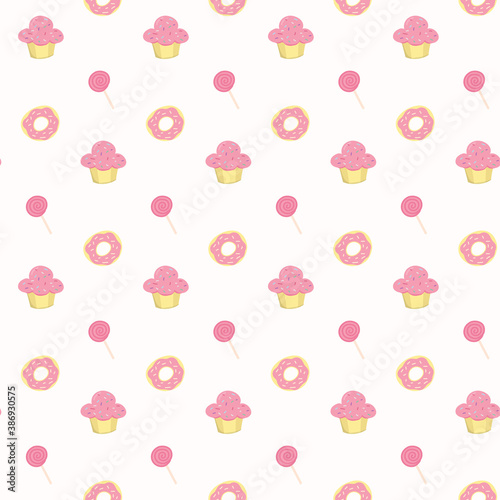 seamless pattern cupcake and doughnut vector design for wallpaper, fabric, etc.