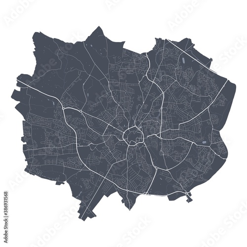 Coventry map. Detailed map of Coventry city poster with streets. Cityscape vector.