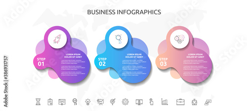 3 steps infographics with abstract labels. Vector template three part used for diagram, business, flowchart, info graph, timeline, content, levels, chart, processes diagram