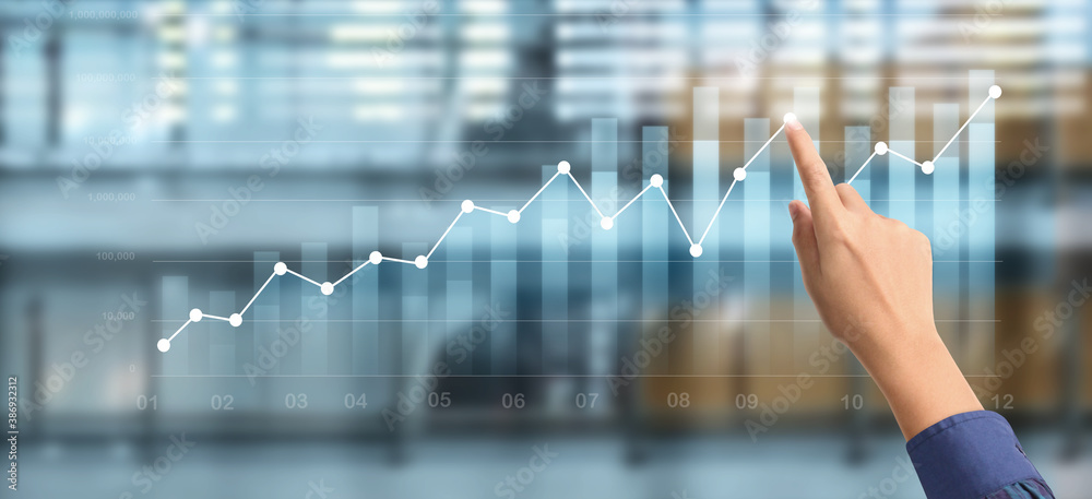 Businessplan graph growth and increase of chart positive indicators in his business Businessplan graph growth and increase of chart positive indicators in his business