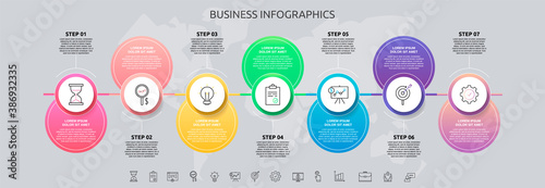 Vector infographic template circles for seven labels, diagram, graph, presentation. Business concept with 7 options. For content, steps, timeline, levels, web, chart