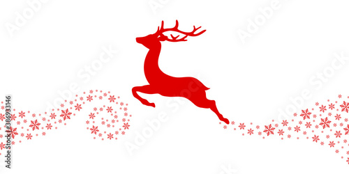 Fliegendes Rentier Vorwärts Mit Schneeflocken Und Sternen Rot