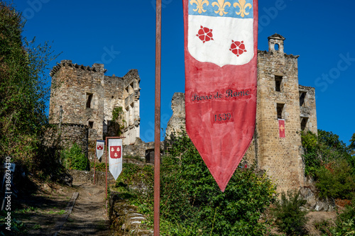 Laguepie, France 25.08.2020 Old medieval ruin Castle with European architecture. Hight quality photo photo