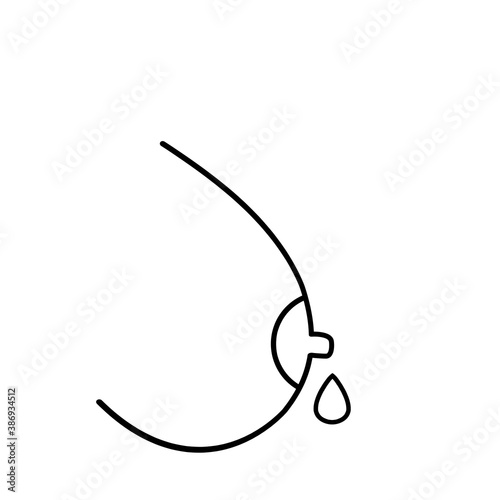 A woman's breast with a milk drop hand drawn . Lactating and nursing concept illustration on white background with empty space, breastfeeding