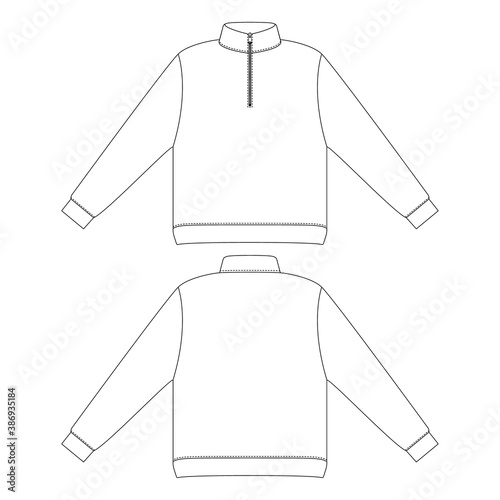 Template half zip sweatshirt vector illustration flat design outline  clothing collection