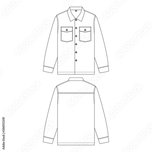 Template long sleeve work shirt vector illustration flat design outline clothing collection