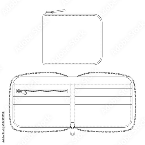 Template pouch wallet zip vector illustration flat design outline  clothing collection