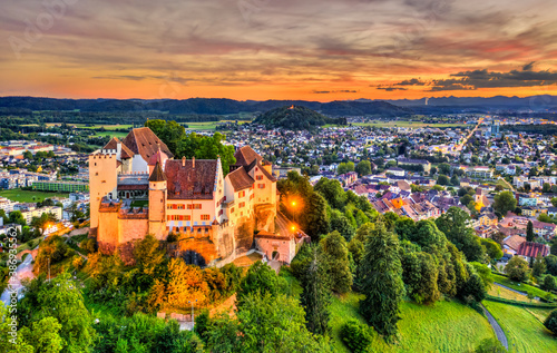 Aerial view of Lenzburg Castle in Aargau  Switzerland