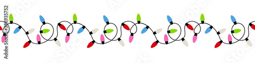 Christmas lights strings. Rainbow Christmas bulb lamps seamless border pattern design