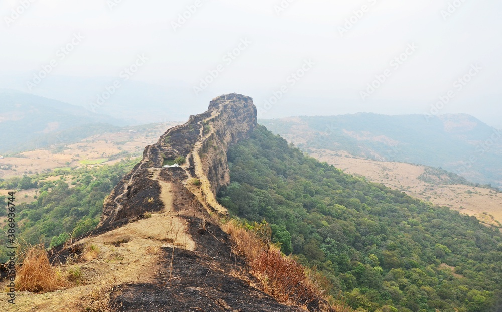 Obraz premium view from the top of Lohagad Fort In Pune,Maharashtra,India