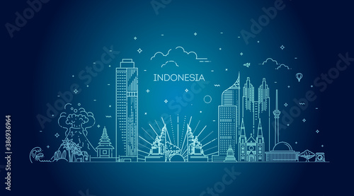 Indonesia Cityscape with Landmarks. Vector illustration