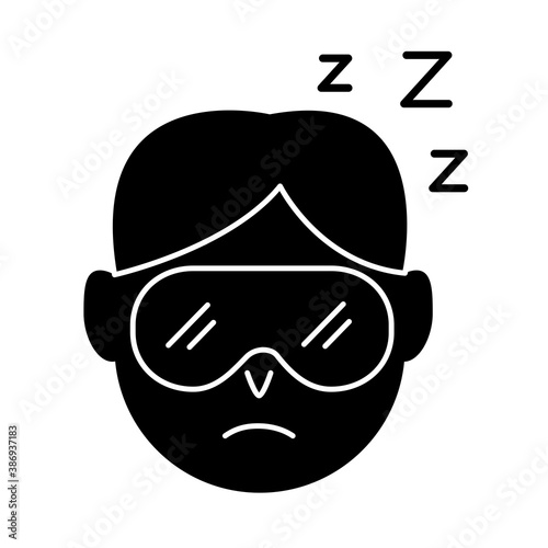 head man wearing sleep mask with Insomnia z letters silhouette style icon
