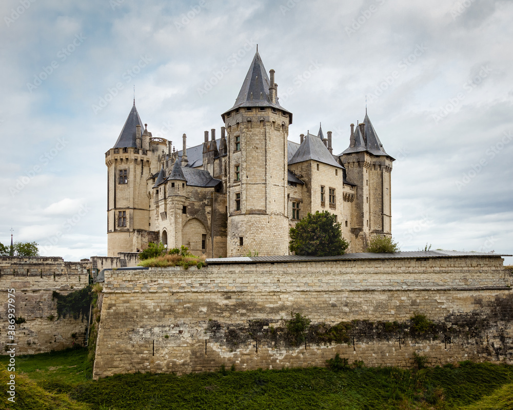 Chateau de Saumur castle architecture in the Loire valley in France.