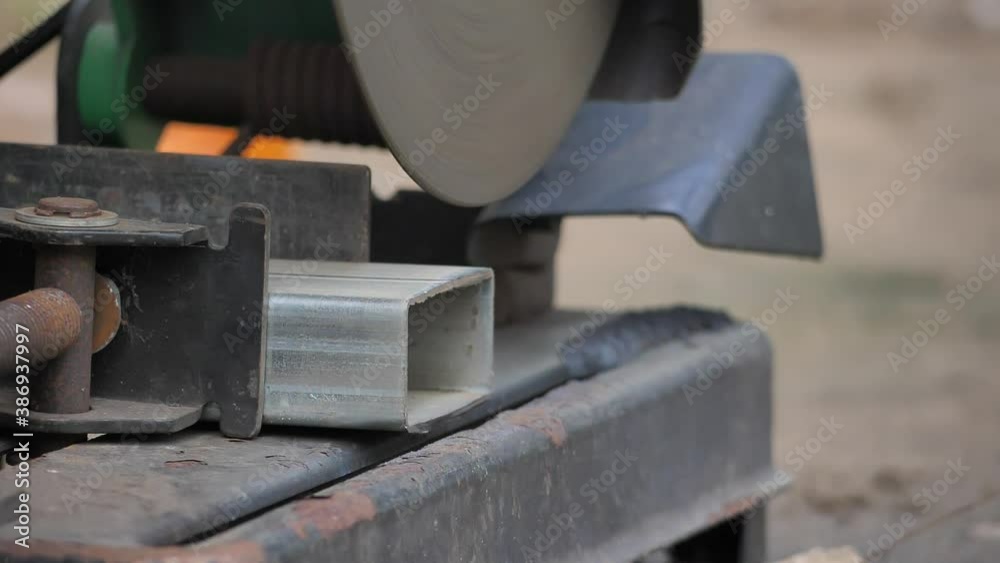 Workers are cutting iron, steel cutting tools on the construction site.
