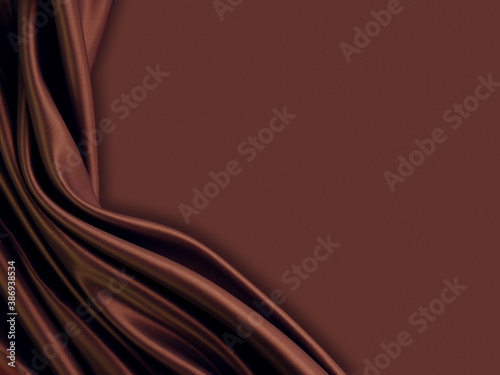Beautiful elegant wavy brown satin silk luxury cloth fabric texture, abstract background design. Copy space.