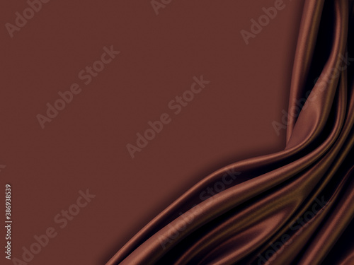 Beautiful elegant wavy brown satin silk luxury cloth fabric texture, abstract background design. Copy space.