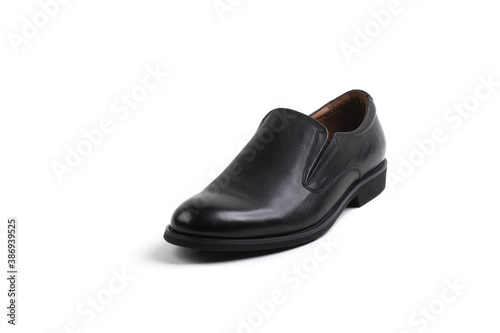 Men's classic genuine leather shoes, side view, isolated on a white background
