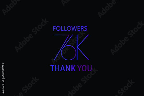 76K, 76.000 Followers Luxury Black Purple Thank you anniversary, minimalist logo, jubilee on black background for Social Media - Vector