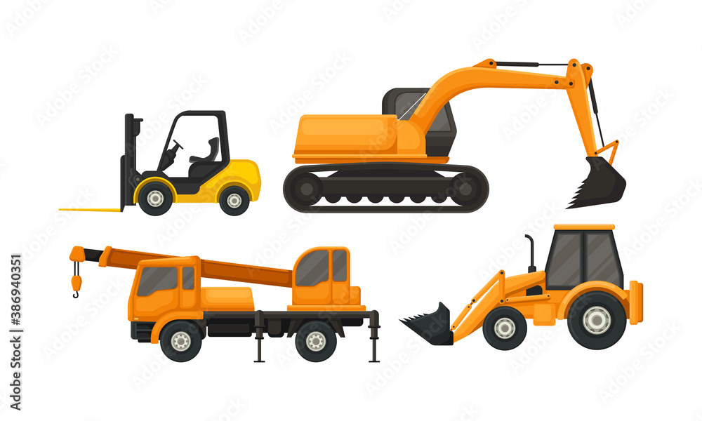 Heavy Machinery or Transport for Construction Work Vector Set Heavy Machinery or Transport for Construction Work Vector Set