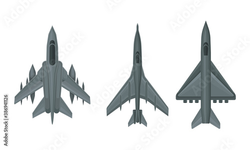 Jet Fighter and Aircraft Top View Vector Set