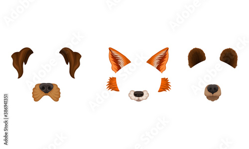 Animal Snouts and Ears for Selfie Application Vector Set