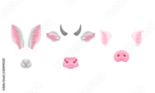 Animal Snouts and Ears for Selfie Application Vector Set