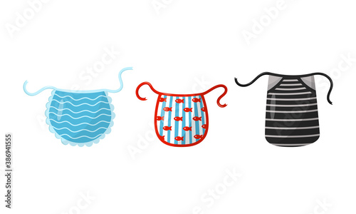 Kitchen Aprons as Cooking Garment with Pocket and Strips Vector Set