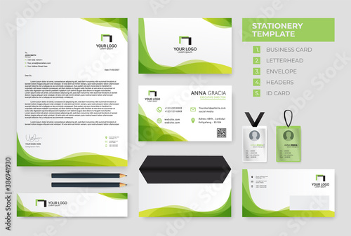 green wavy Corporate Identity template. Business Stationery Template Design vector