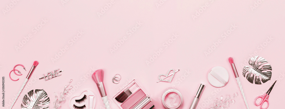 Beauty unicorn makeup brushes monochrome pink and silver border