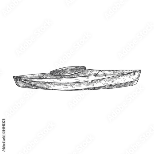 Kayaking Water Sports Abstract Illustration Template. Hand Drawn Kayak or Canoe Boat Sketch Doodle.