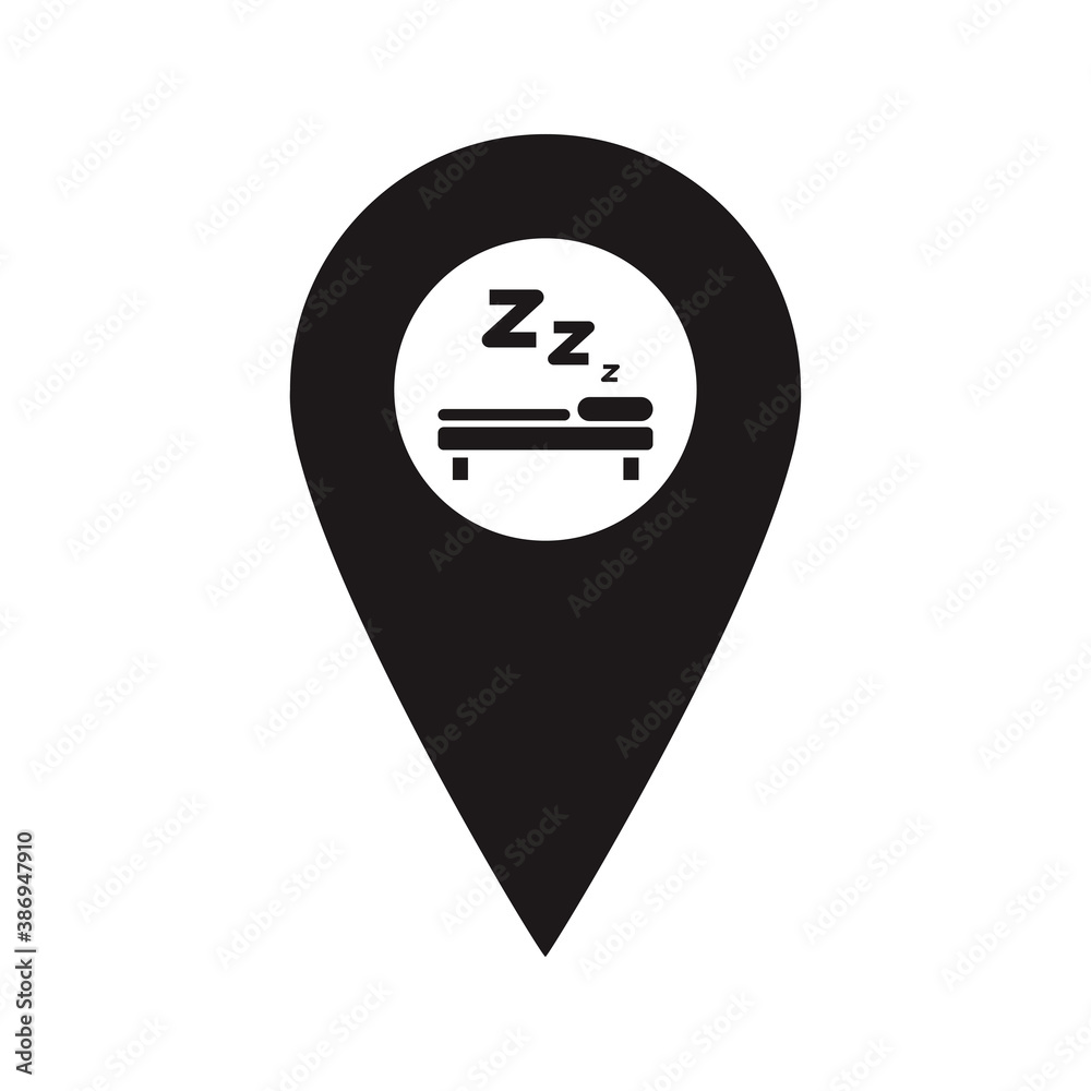 A place to sleep. You are here symbol. gps navigation. Vector flat design map marker icon that points location. Web element design. A place to sleep. You are here symbol. gps navigation. Vector flat design map marker icon that points location. Web element design.