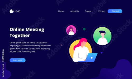 Online meeting together, learning or team collaboration on the web with video chat, video gathering far off taking a shot at Laptop, from home and anyplace, new ordinary idea. Dark Version