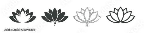 Simple Lotus flower icon set, side view. Vector flat design. Symbol of life and health.