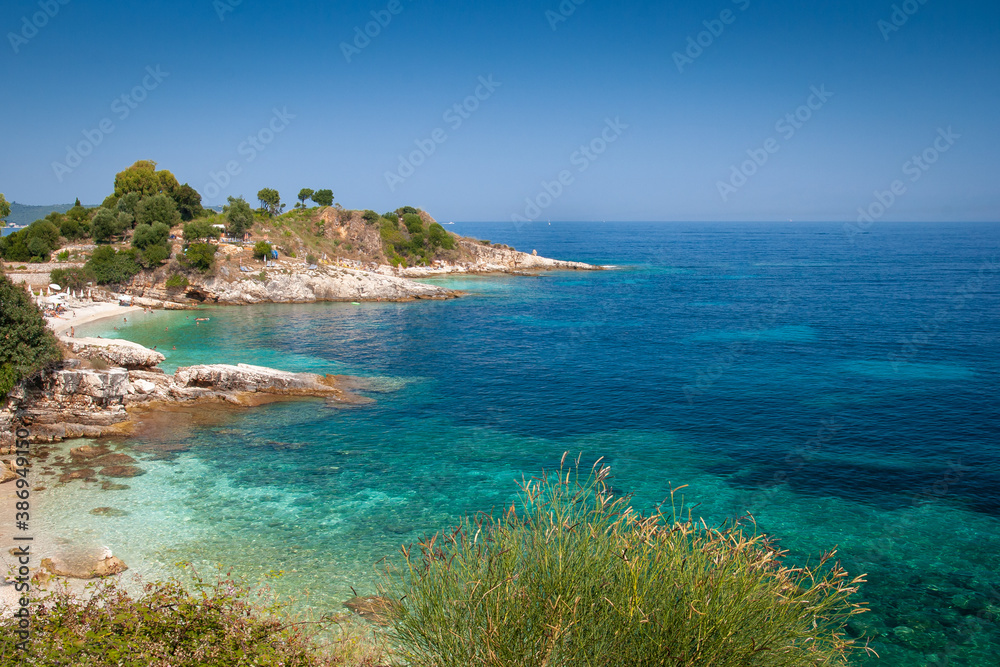 beautiful sea shore with turquoise sea water, greece, corfu beautiful sea shore with turquoise sea water, greece, corfu