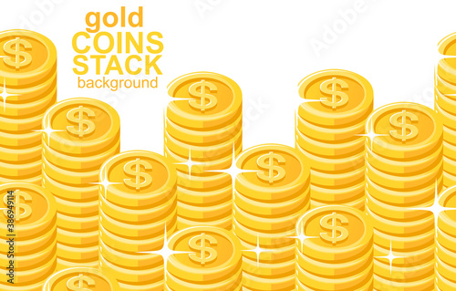 Gold coins stacks background. Flat style. isolated on white background