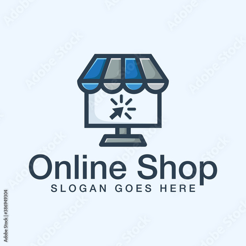 online shop logo design with computer icon