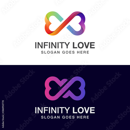 gradient color infinity love logo design with two versions