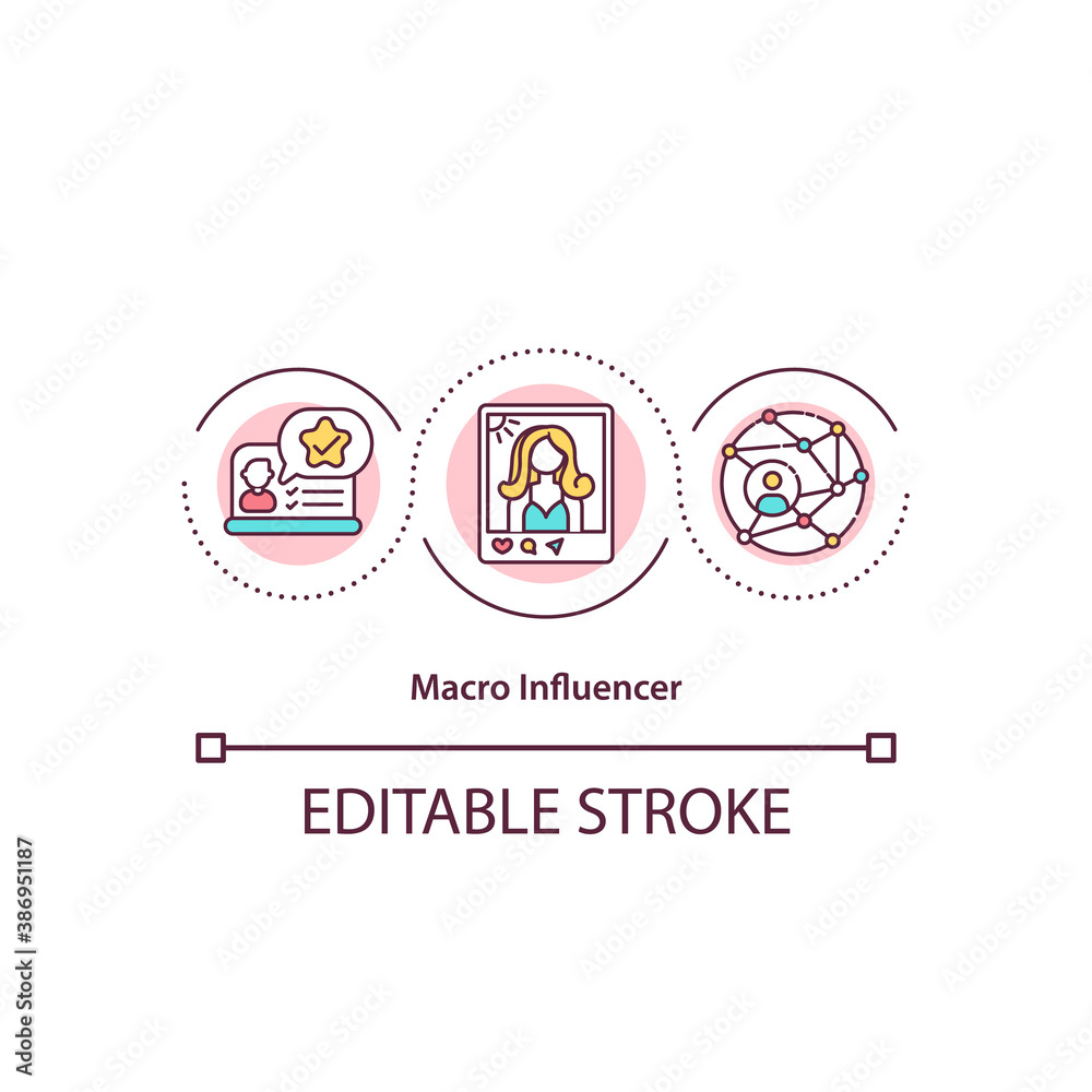 Macro influencer concept icon. Social media content creation process. Product selling. Modern advertisement idea thin line illustration. Vector isolated outline RGB color drawing. Editable stroke