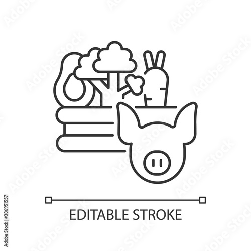Food and agriculture linear icon. Agribusiness. Farming business. Livestock industry. Thin line customizable illustration. Contour symbol. Vector isolated outline drawing. Editable stroke