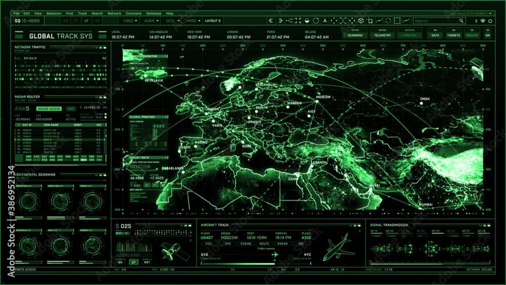 Green futuristic digital interface screen. Tracking location all over the world. Extremely detailed global communications. Cyber map, progress, targeting and locating objects with GPS navigation Green futuristic digital interface screen. Tracking location all over the world. Extremely detailed global communications. Cyber map, progress, targeting and locating objects with GPS navigation