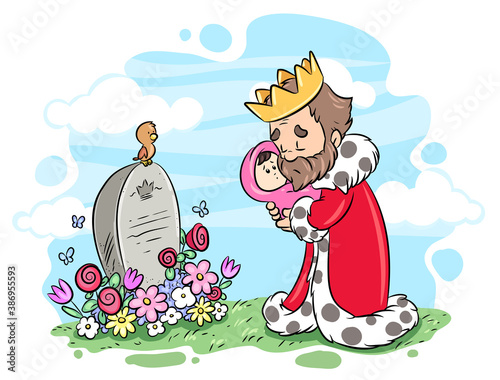 König trauert um seine Frau - Vektor-Illustration