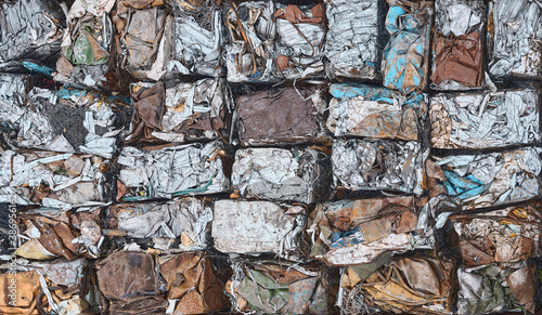 scrap metal pressed into cubes for recycling, top view