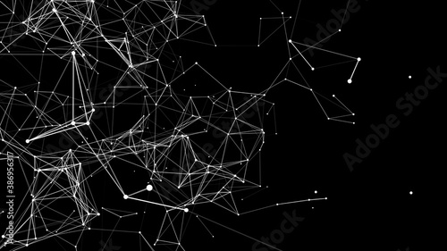Abstract background with moving dots and lines. Network connection structure. Vector futuristic illustration. Digital technology design.